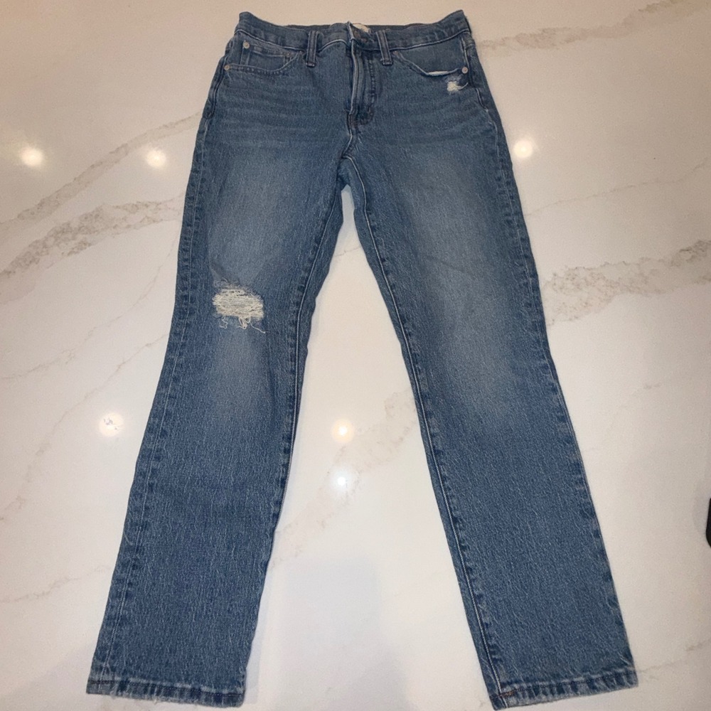 Madewell Mid-Rise Perfect Vintage Jeans 27 Distressed Blue Straight Leg ND511